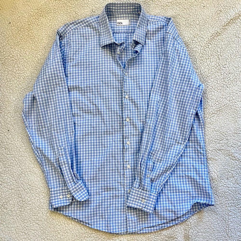 Men's Checkered Button Down Shirt - Blue and White
